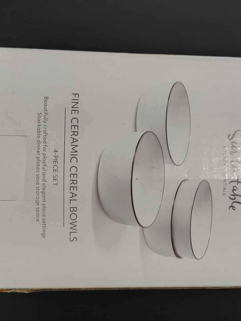 Sur La Table Neutral Beige Ceramic Bowls with Black Rim - Set